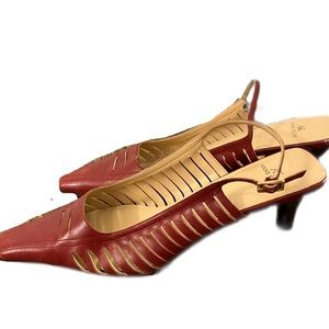 Women’s Anne Klein Red Square Toe Slingback Leather Kitten Heels Size 9